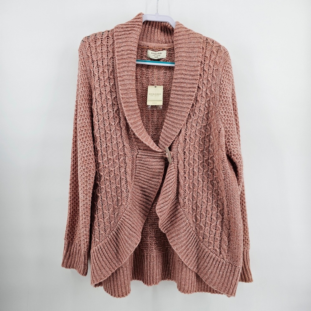 Sonoma Cardigan 1X Pink Heather Cable Knit Toggle Shawl Collar DSM412061 NWT